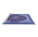 Sideview of Machine Washable Medallion Blue Traditional Rug, wshtr3466blu