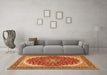 Machine Washable Medallion Orange Traditional Area Rugs in a Living Room, wshtr3466org