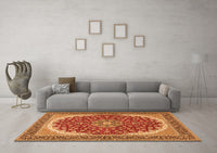 Machine Washable Medallion Orange Traditional Rug, wshtr3466org