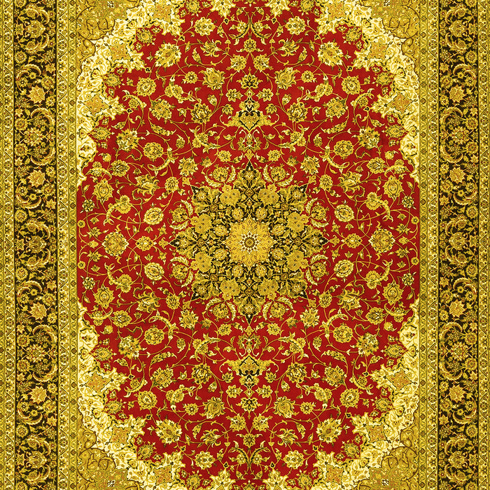 Machine Washable Medallion Yellow Traditional Rug, wshtr3466yw