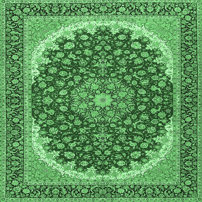 Square Machine Washable Medallion Emerald Green Traditional Area Rugs, wshtr3466emgrn