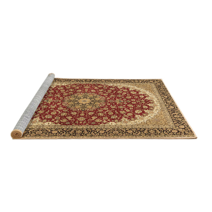 Sideview of Machine Washable Medallion Brown Traditional Rug, wshtr3466brn