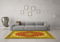 Machine Washable Medallion Yellow Traditional Rug, wshtr3466yw