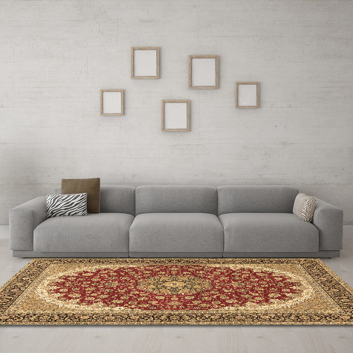 Machine Washable Medallion Brown Traditional Rug in a Living Room,, wshtr3466brn