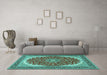 Machine Washable Medallion Turquoise Traditional Area Rugs in a Living Room,, wshtr3466turq