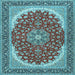 Square Machine Washable Medallion Light Blue Traditional Rug, wshtr3466lblu