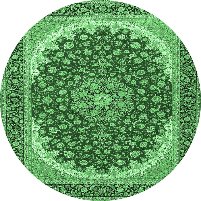 Round Machine Washable Medallion Emerald Green Traditional Area Rugs, wshtr3466emgrn