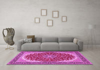 Machine Washable Medallion Pink Traditional Rug, wshtr3466pnk