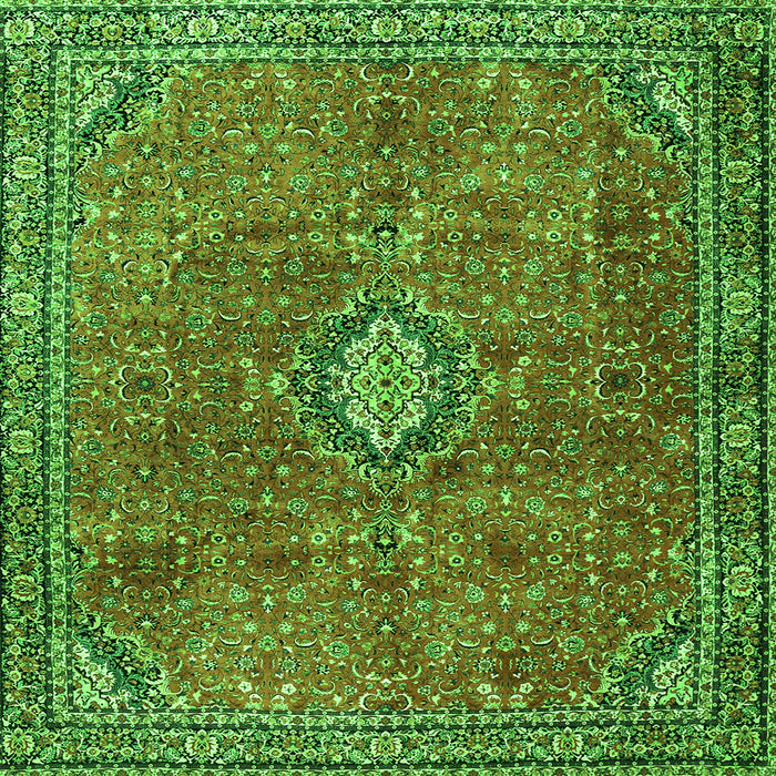 Round Machine Washable Persian Green Traditional Area Rugs, wshtr3467grn