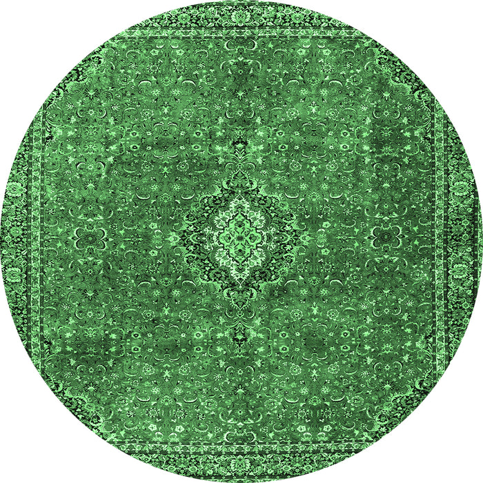 Round Persian Emerald Green Traditional Rug, tr3467emgrn