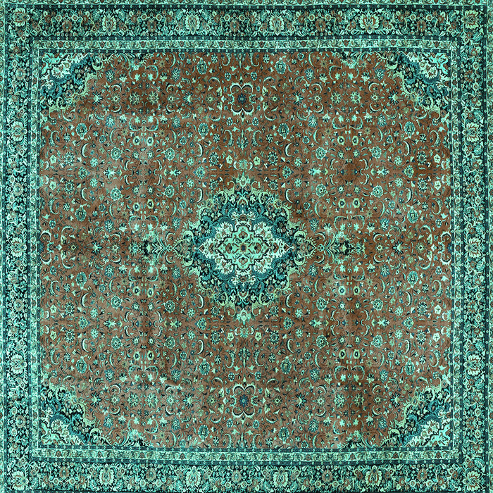 Square Machine Washable Persian Turquoise Traditional Area Rugs, wshtr3467turq