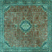 Square Machine Washable Persian Turquoise Traditional Area Rugs, wshtr3467turq