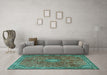 Machine Washable Persian Turquoise Traditional Area Rugs in a Living Room,, wshtr3467turq