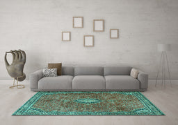 Machine Washable Persian Turquoise Traditional Area Rugs in a Living Room,, wshtr3467turq