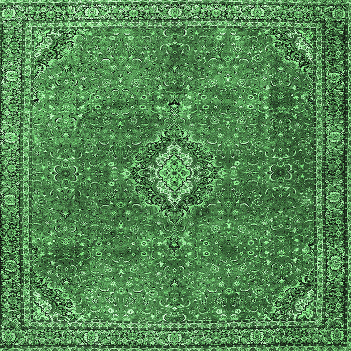 Square Machine Washable Persian Emerald Green Traditional Area Rugs, wshtr3467emgrn