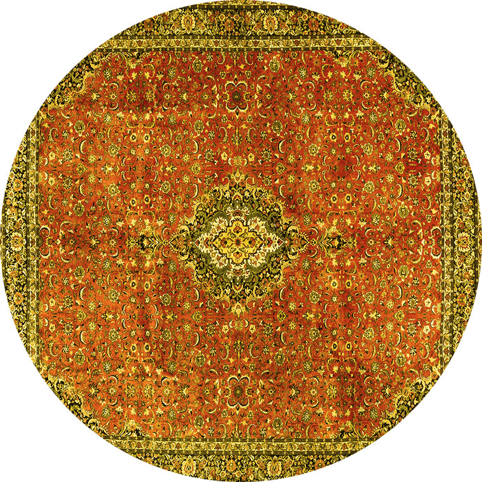 Round Persian Yellow Traditional Rug, tr3467yw