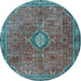 Round Machine Washable Persian Light Blue Traditional Rug, wshtr3467lblu