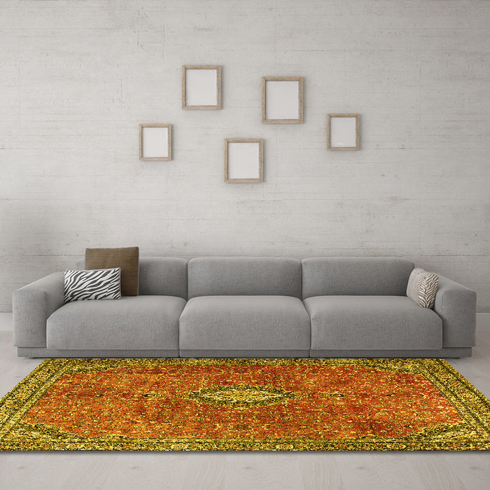 Machine Washable Persian Yellow Traditional Rug in a Living Room, wshtr3467yw