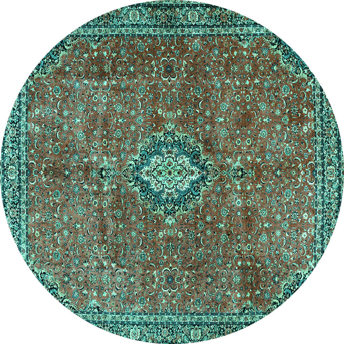 Round Persian Turquoise Traditional Rug, tr3467turq