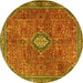 Round Machine Washable Persian Yellow Traditional Rug, wshtr3467yw