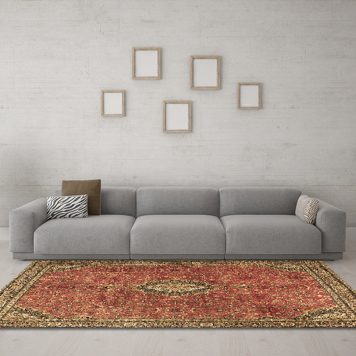 Machine Washable Persian Brown Traditional Rug in a Living Room,, wshtr3467brn