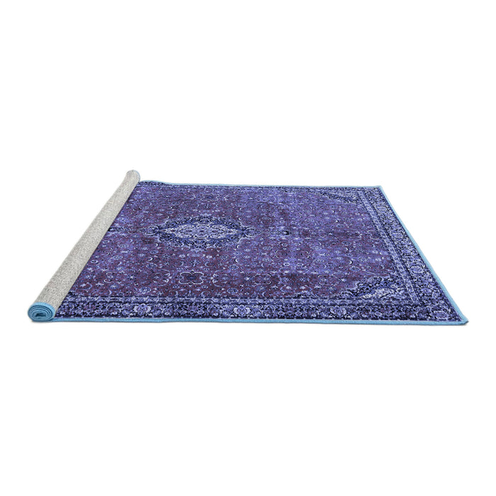 Sideview of Machine Washable Persian Blue Traditional Rug, wshtr3467blu