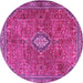 Round Machine Washable Persian Pink Traditional Rug, wshtr3467pnk