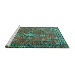 Sideview of Machine Washable Persian Turquoise Traditional Area Rugs, wshtr3467turq