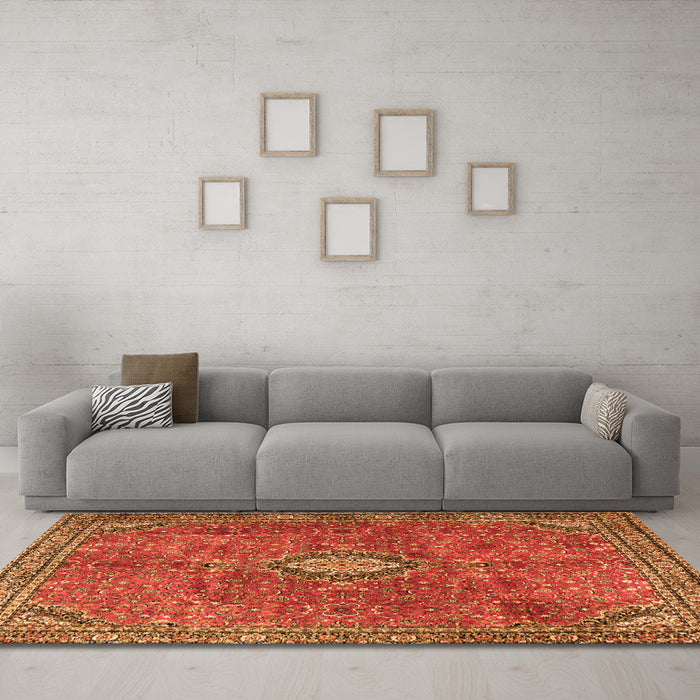 Machine Washable Persian Orange Traditional Area Rugs in a Living Room, wshtr3467org