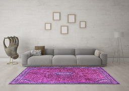 Machine Washable Persian Purple Traditional Area Rugs in a Living Room, wshtr3467pur