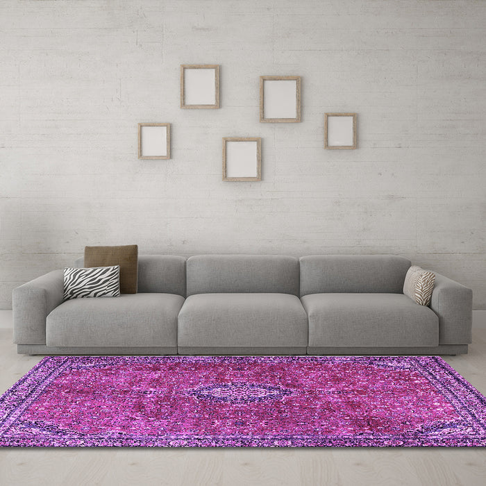 Machine Washable Persian Purple Traditional Area Rugs in a Living Room, wshtr3467pur