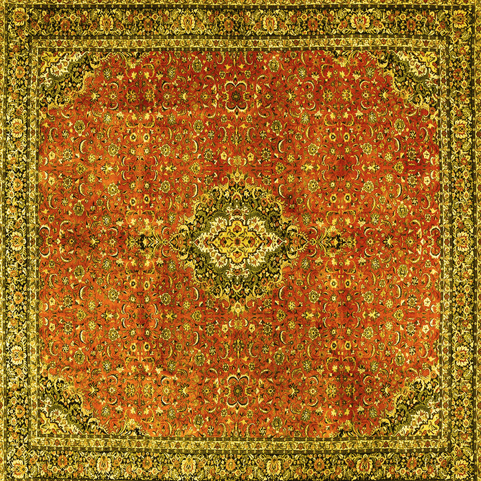 Square Machine Washable Persian Yellow Traditional Rug, wshtr3467yw