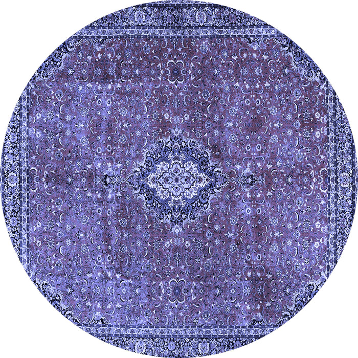 Round Machine Washable Persian Blue Traditional Rug, wshtr3467blu