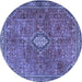 Round Machine Washable Persian Blue Traditional Rug, wshtr3467blu