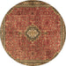 Round Machine Washable Persian Brown Traditional Rug, wshtr3467brn