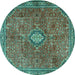 Round Machine Washable Persian Turquoise Traditional Area Rugs, wshtr3467turq