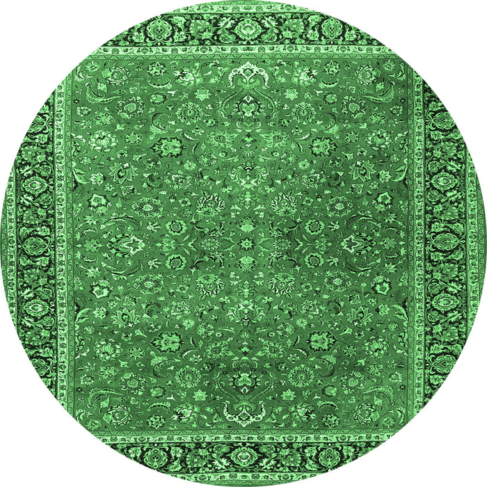 Round Machine Washable Persian Emerald Green Traditional Area Rugs, wshtr3468emgrn