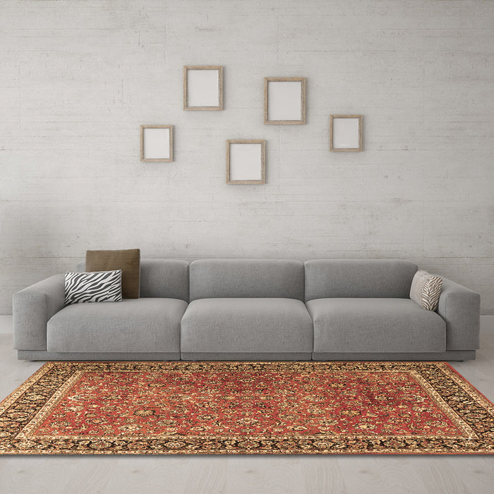 Machine Washable Persian Brown Traditional Rug in a Living Room,, wshtr3468brn