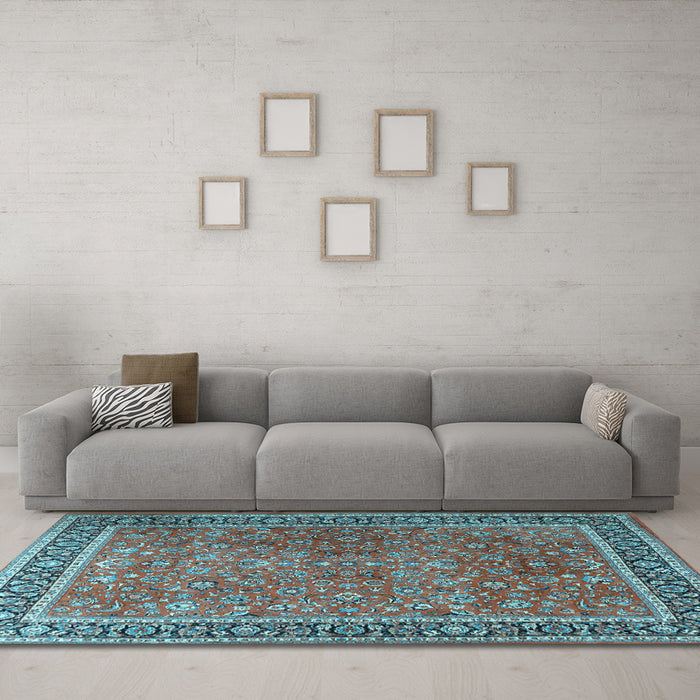 Machine Washable Persian Light Blue Traditional Rug in a Living Room, wshtr3468lblu