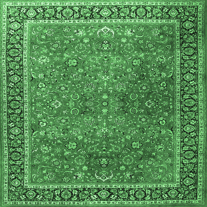 Square Machine Washable Persian Emerald Green Traditional Area Rugs, wshtr3468emgrn