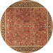 Round Persian Brown Traditional Rug, tr3468brn