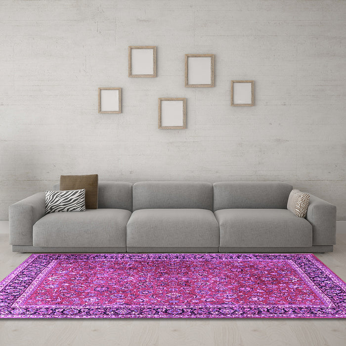 Machine Washable Persian Purple Traditional Area Rugs in a Living Room, wshtr3468pur