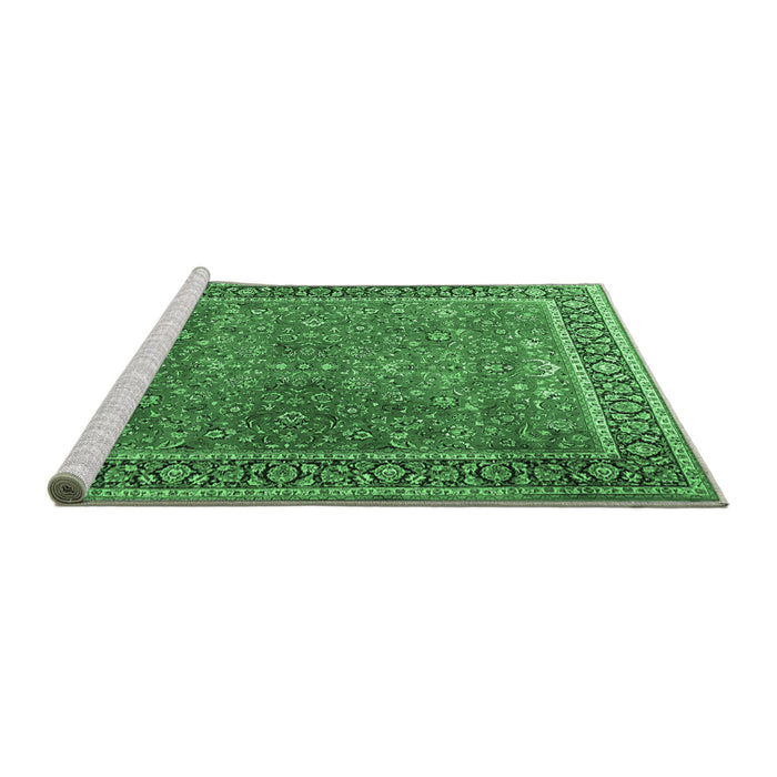 Sideview of Machine Washable Persian Emerald Green Traditional Area Rugs, wshtr3468emgrn