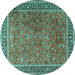 Round Machine Washable Persian Turquoise Traditional Area Rugs, wshtr3468turq