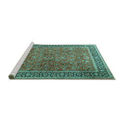 Sideview of Machine Washable Persian Turquoise Traditional Area Rugs, wshtr3468turq