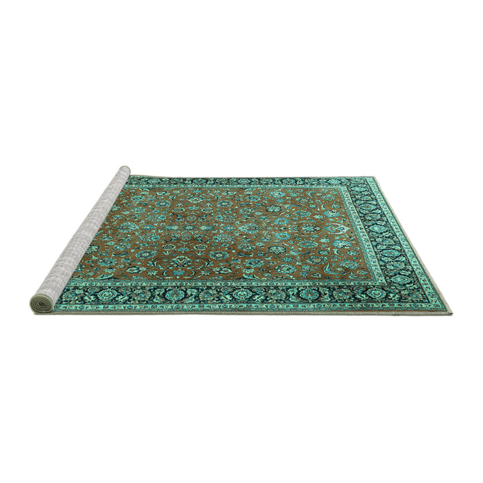 Sideview of Machine Washable Persian Turquoise Traditional Area Rugs, wshtr3468turq