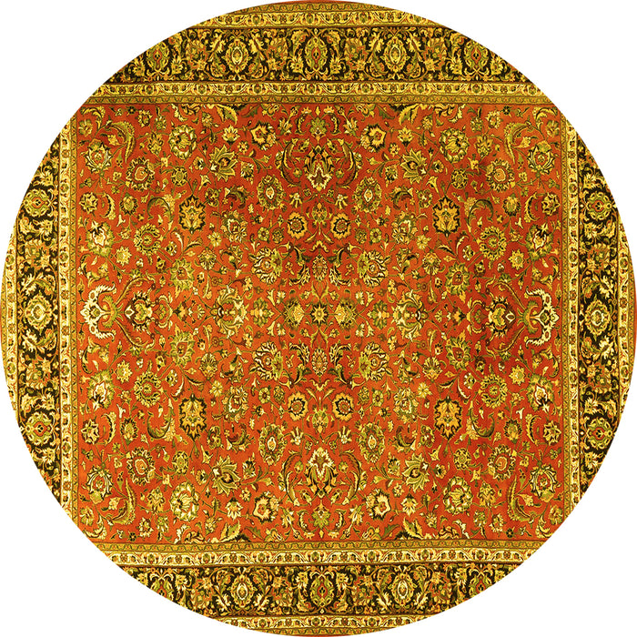 Round Persian Yellow Traditional Rug, tr3468yw