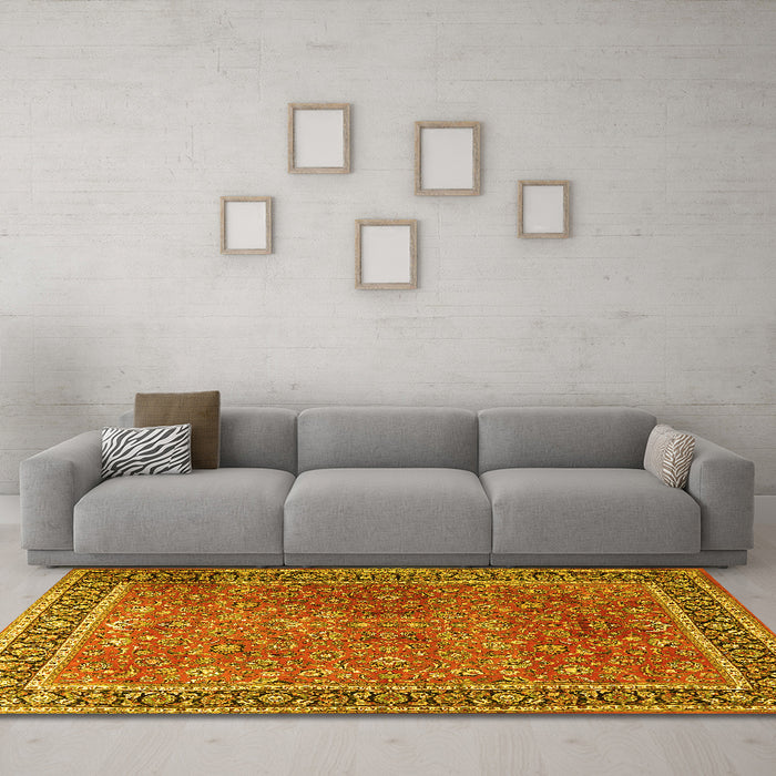 Machine Washable Persian Yellow Traditional Rug in a Living Room, wshtr3468yw