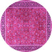 Round Machine Washable Persian Pink Traditional Rug, wshtr3468pnk