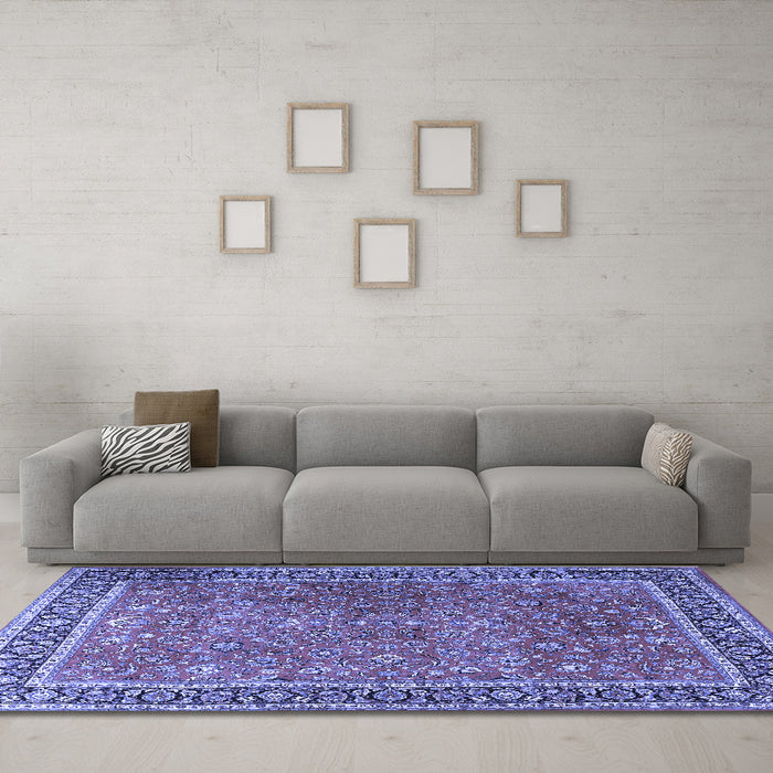 Machine Washable Persian Blue Traditional Rug in a Living Room, wshtr3468blu